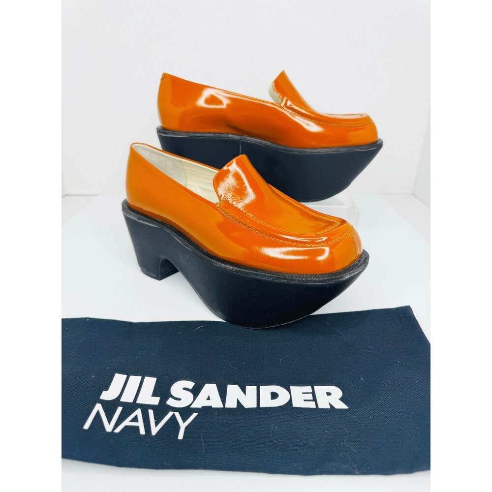 Jil Sander Orange Leather Sculptural Platform Loafers Slip On EU 36